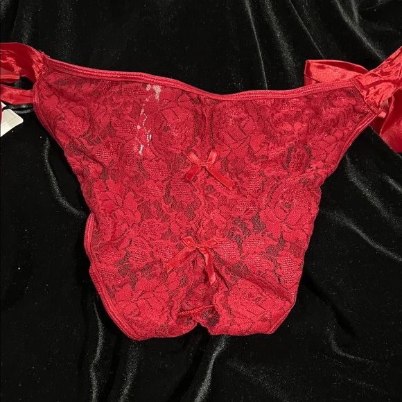 La Petite Red Lace Panties with Satin Ties - Picture 6 of 6